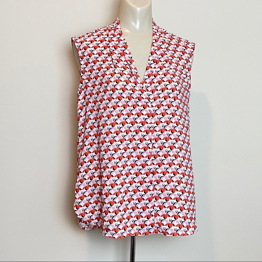 EUC Halogen V Neck Floral Pink & Orange Blouse